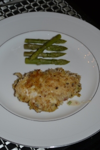 6th Course Crumbed Chicken (Stuffed with Tomatoes, Chives and Cream Cheese) with Asparagus